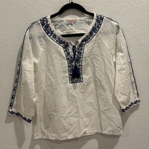 Cath Kidston White and Blue Embroidered Blouse